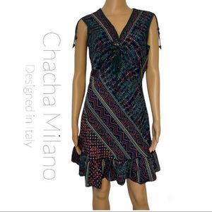 Mini Dress Multicolor Chacha Milano Imported Italy Size Small